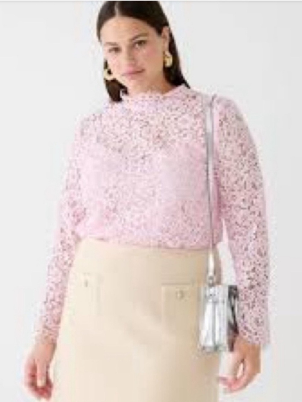 J.Crew Lace Mock Neck Long Sleeve Blouse in Soft Pink Lace Size 4